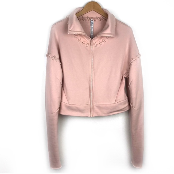 ALO Yoga blush pink high neck loop stitch zip front crop sweatshirt size small - Picture 2 of 9
